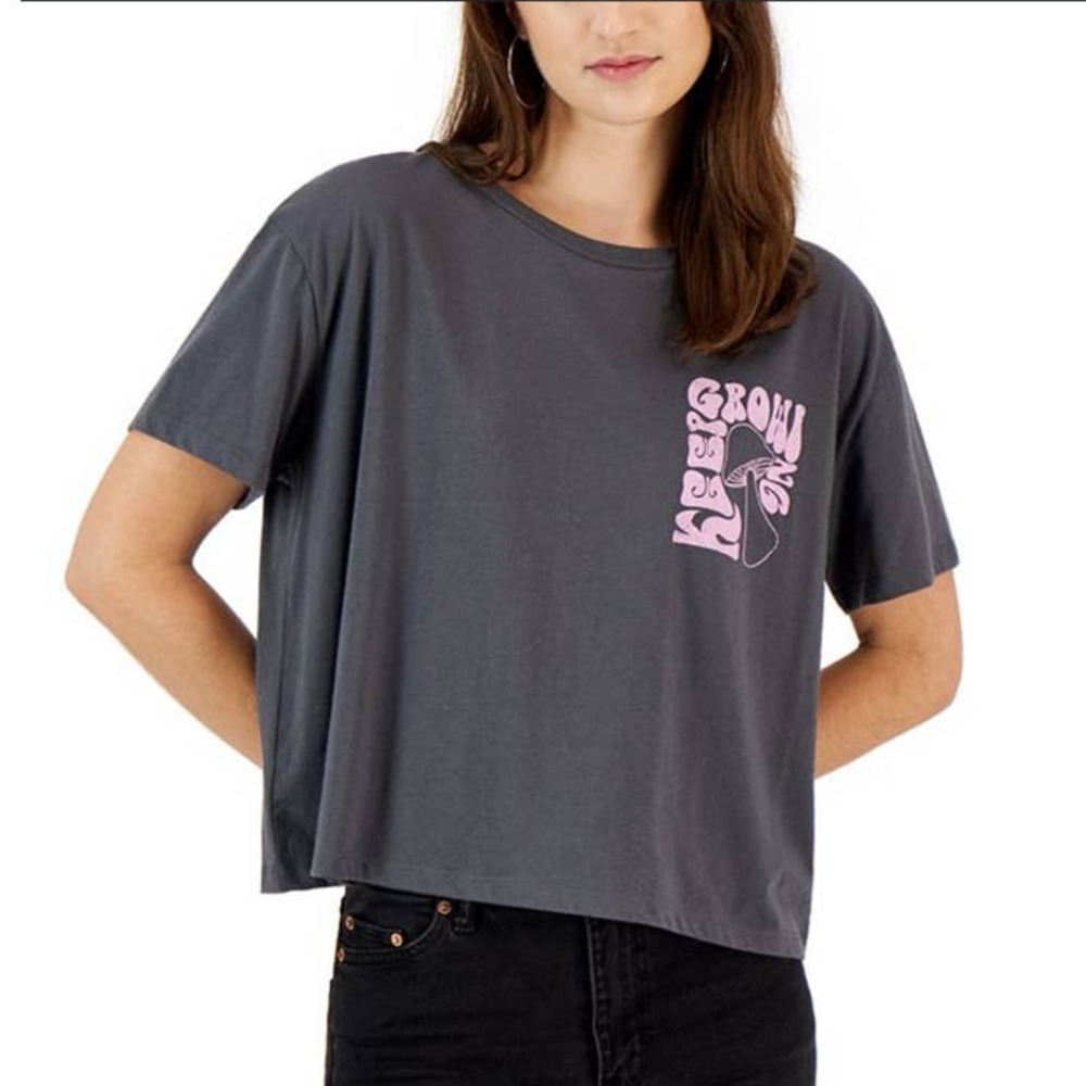 New Grayson Threads Juniors Sz XL Checker Mushroom Grow T Shirt Top Grey‎ NWT